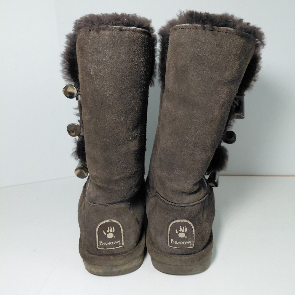 Bearpaw Suede & Sheepskin Boots Womens Size 9 Chocolate Brown - Picture 4 of 8
